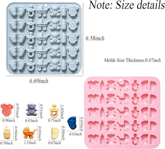 2 Pcs Baby Shower Chocolate Molds, 35 Cavity Baby Feet Mini Molds Baby Bottle Pacifier Baby Onesie Baby Carriage Bear Molds for Baby Shower Party Cake Decoration Cupcake Topper