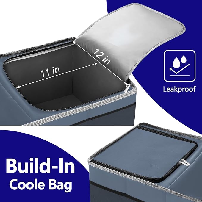 Trunk Organizer and Storage with Built-In Insulated Leak Proof Cooler Bag | Collapsible Cargo Organizer for SUV with Non Slip Strips, 3 Large Compartments Foldable Waterproof Portable Car Storage Box