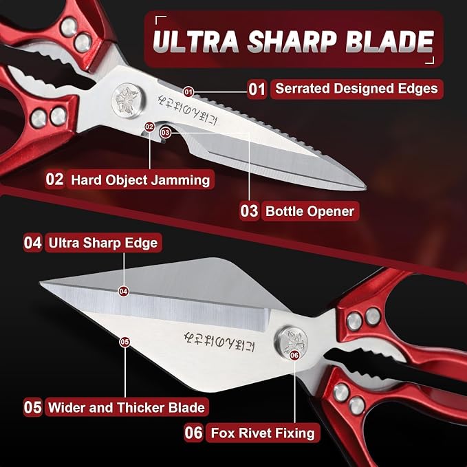 Kitchen Shears Set for Food with Sharp Bone-Cutting Blades | Multi-Use Poultry Scissors, Meat Seafood Use, Dual Riveted Joint, Ergonomic Handle, Easy Clean, Thoughtful Kitchen Gifts