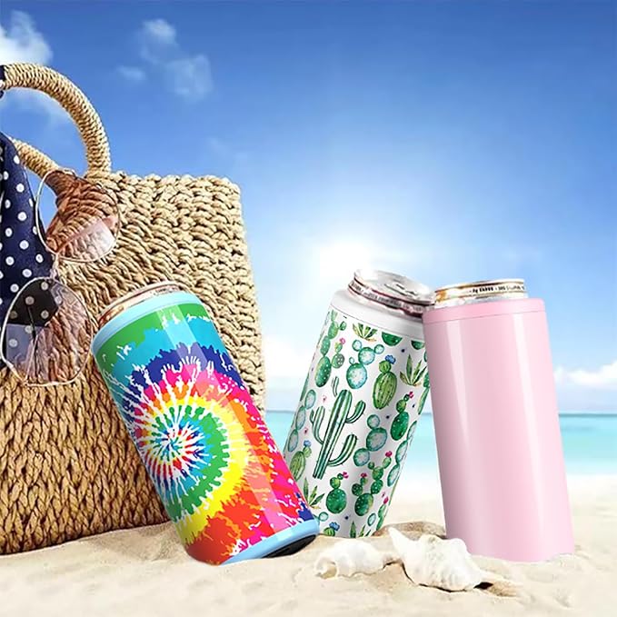 TILUCK Skinny Can Cooler, Stainless Steel Insulated Slim Cans, 12 oz | Beer & Hard Seltzer, Doucle-Walled Stainless Steel Insulated Slim Cans, Slim 12 oz(Cactus)