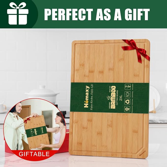 Homaxy 2XL Organic Bamboo Cutting Boards for Kitchen, 20"x14" | Wooden Cutting Board with Juice Groove and Handles, Charcuterie Butcher Block Serving & Chopping Board, Pre Oiled