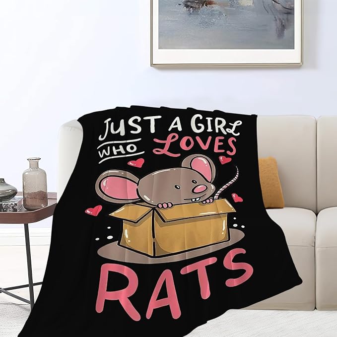 Just A Girl Who Loves Rats Blanket Soft Cozy Mouse Rat Plush Throw Blanket Warm Animal Flannel Fleece Stuff Decor Blanket Gifts for Lover Teens Kids Girls Boys Women Adults Bed Travel 60"x80"