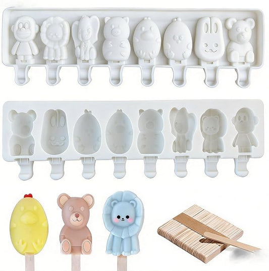 8-Cavity Silicone Popsicle Mold, Animal-Shaped Ice Cream Mold Set, BPA-Free Cake Pop Mold,Suitable for Making Cake Pops, Popsicles, and Cake Popsicles (Animals - White)