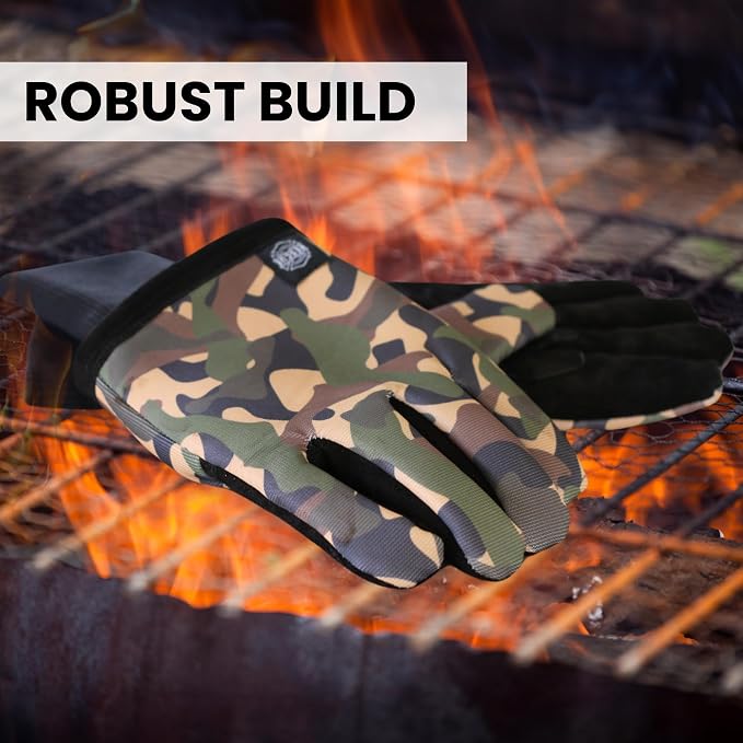 Grill Rescue Grilling Gloves 2.0 - Heat-Resistant Neoprene BBQ Gloves for Safe Grilling, Cooking, and Baking - Durable, One-Size-Fits-All - Version 2 (Camo)