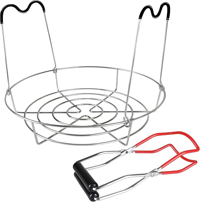 12in Stainless Steel Canning Rack with Contour Handles, Holds 7 Pint or 6 Quart Jars in Pressure Canner Pot