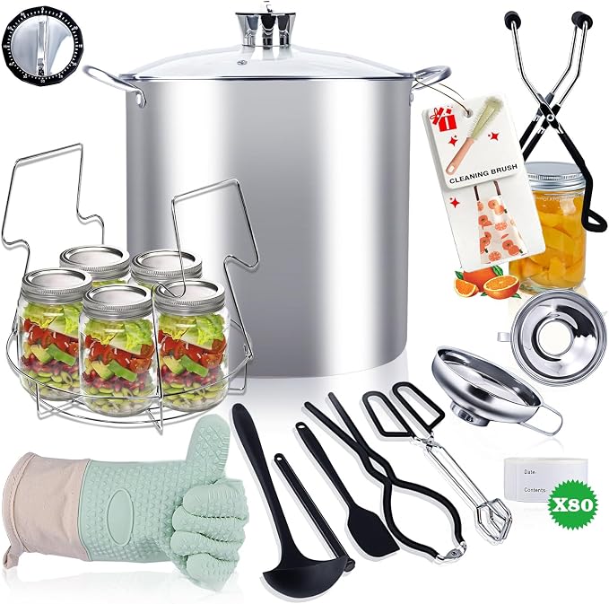 Canning Pot-Canning supplies starter kit, Canning Tool Kits Set for Beginners, Stainless Steel Water Bath Canner Kit with rack for canning