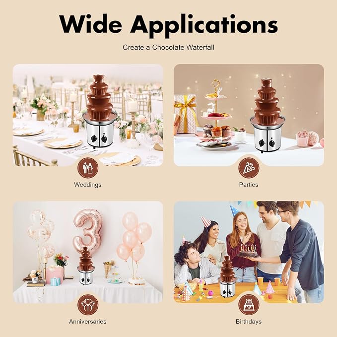 Chocolate Fountain Machine, Electric Chocolate Melting Fountain Machine, 4 Tier Chocolate Fountain Machine