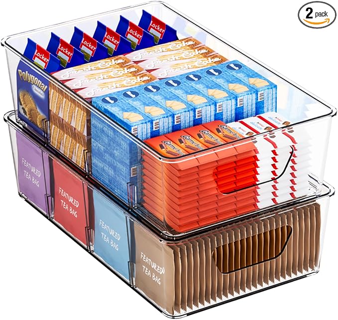 Stackable 2 Pack Snack Organizer for Pantry Shelf,Clear Pantry Organizers and Storage Bins for Fridge,Office,Cupboard,Plastic Pantry Snack Organizer For Breast Milk,Tea Bag,Food Storage Containers
