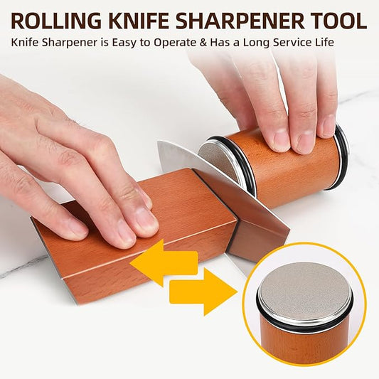 Rolling Knife Sharpener Kit,Knife Sharpener Tool,15 & 20 Degree Sharpening for Kitchen Knives, Rolling Sharpener for Knive is Suitable for Any Kitchen Roller Knife Sharpener