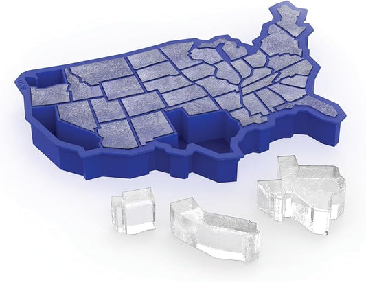 TrueZoo Silicone Ice Cube Tray, Blue Ice Cube Mold for Whiskey, Iced Coffee, Cold Brew, Juice, Home Bar Gifts, Makes 38 Cubes, Molds for Chocolate, Candy, Baby Food, Crayon, Soap, USA States Design
