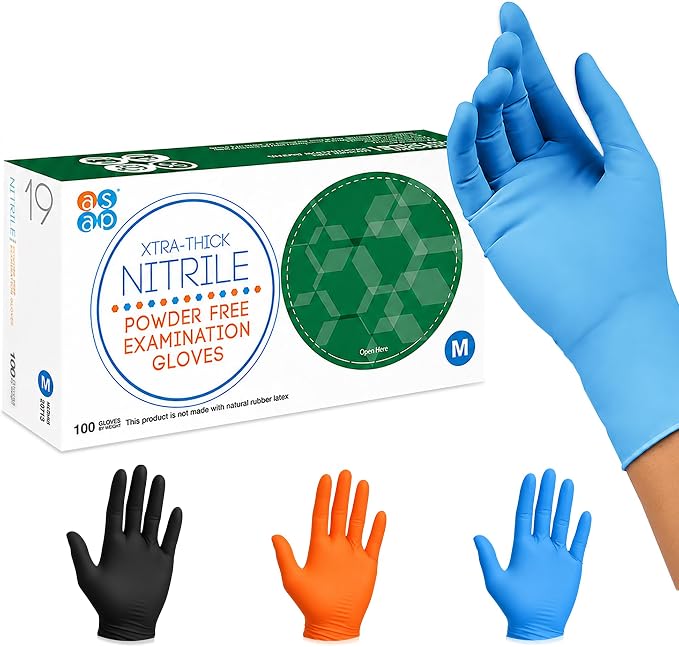 ASAP Nitrile Gloves Disposable Latex Free - 4 Mil Powder Free, Food Safe, Kitchen & Medical - Cleaning & Tattoo Supplies