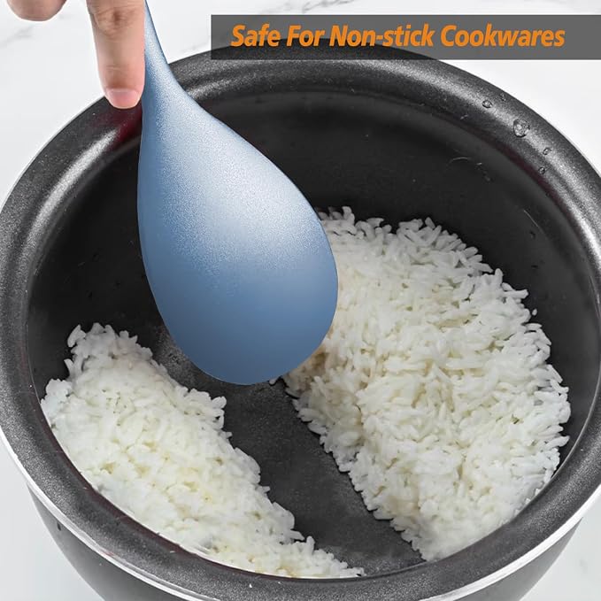 Cooking Spoon and Rice Scooper Set for Nonstick Cookwares, Heat Resistant- Seamless Design, Great for Cooking, Serving, Mixing, Scoop, and Scrape,2 Pack, Starry Blue