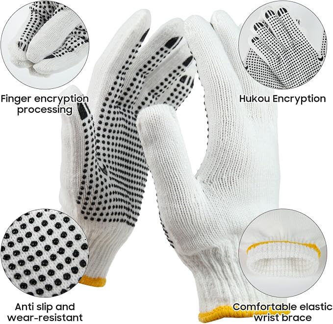 Unisex white cotton polyester knittedsafety gloves,suitable for gardening,warehouse,cooking work-12/36/240 pairs