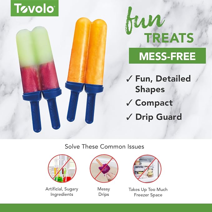 Tovolo Twin Popsicle Mold with Sticks Reusable Ice Pop Molds for Flavored Popsicles Treats Frozen Snacks, Silicone Popsicle Maker with Stand for the Freezer BPA Free Dishwasher Safe (Pack of 24)