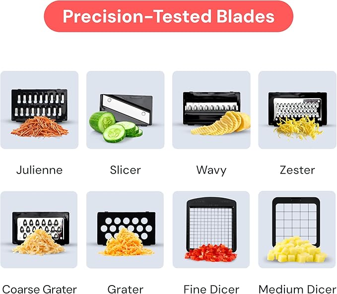 Fullstar Pro Original Vegetable Chopper & Mandoline Slicer Kitchen Gadget | 8 in 1 Veggie Slicer, Onion & Fruit Cutter with Sharp Stainless Steel Blades & Container (Stainless Steel)