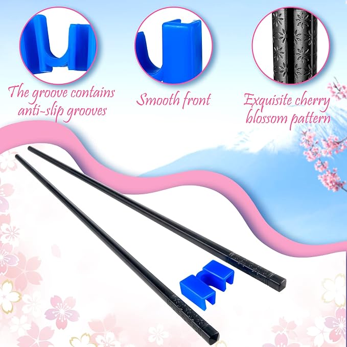 5 Pairs Reusable Chopsticks Helpers Training Chopstick for Beginner Replaceable Practice Chopsticks Non-slip Training Chopstick for Adults Learner(Polymer,Black)