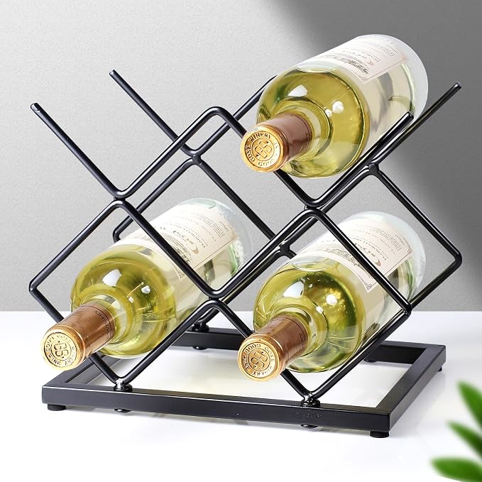 Countertop Wine Rack - 5 Bottle Freestanding Modern Gold Metal Small Wine Rack - Tabletop Wine Holder Stand for Cabinet, Pantry, Wine Bottle Storage