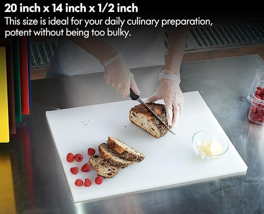 CURTA Cutting Boards for Kitchen, 20" x 14" x 0.5" 6-Piece (White, Red, Green, Blue, Yellow, Brown) Color Coded Plastic Chopping Board with Anti Slip Surface Dishwasher Safe