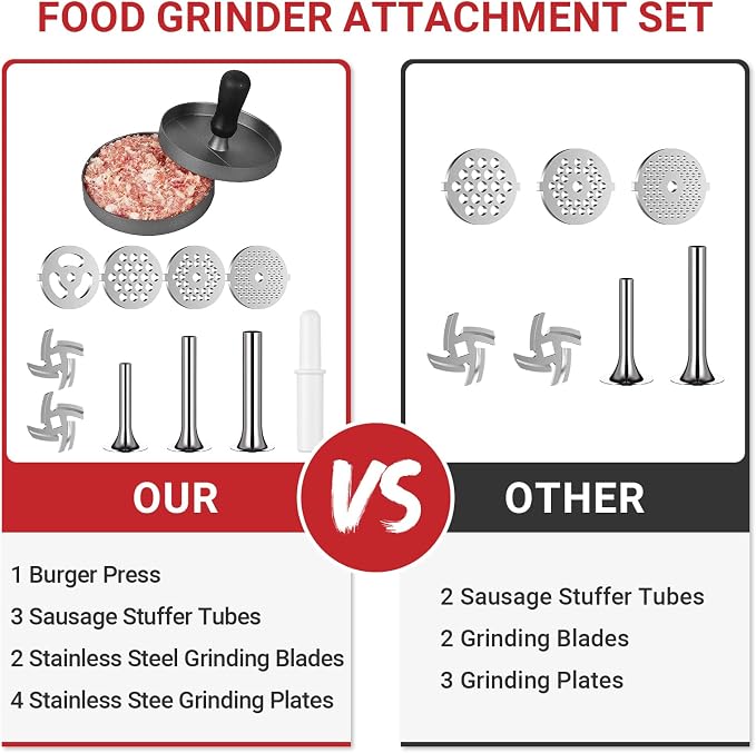 HOZODO Meat Grinder Attachment for KitchenAid Stand Mixer, Burger Press | Metal Food Grinder Attachment, Sausage Stuffer, Kitchen Aid Accessories and Attachments