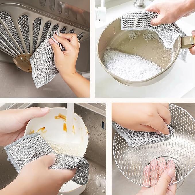 GLOCALL Multipurpose Wire Dishwashing Rags for Wet and Dry, 2024 New Non-Scratch Wire Dishcloth Scrubbing Wire Dishwashing Rag, Reusable Metal Wire Dishwashing Cloth for Home Kitchen Cooktop (20)