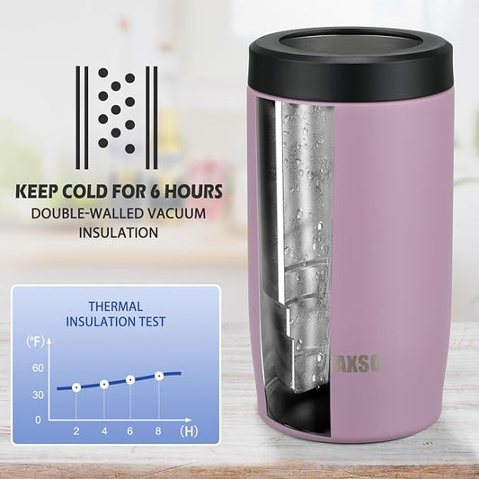 4-in-1 Slim Can Cooler Easy to Hold Insulated Beer Can Holder Double-walled Stainless Steel for All 12 Oz Cans (Purple)