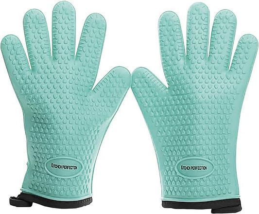 KITCHEN PERFECTION Silicone Smoker BBQ Gloves - Heat Resistant Oven Mitts | Waterproof, 5-Finger Design For A Better Grip, for Pitmasters, Meat Smoking, Grilling, Cooking, Frying Turkey | Grill Gift
