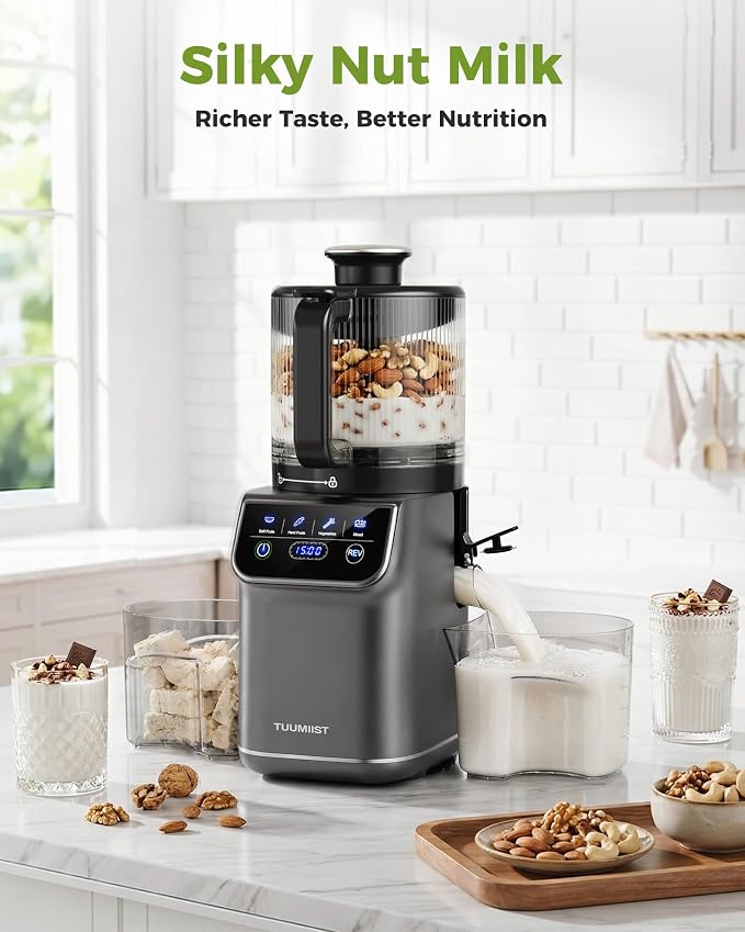 TUUMIIST 3-in-1 Cold Press Juicer Machine, Smart Touch Masticating Juicers for Whole Fruit & Vegetable, 6.5" Wide Chute Slow Juicer for Nut Milk & Sorbet, High Yield, Easy Clean (Gun Grey)