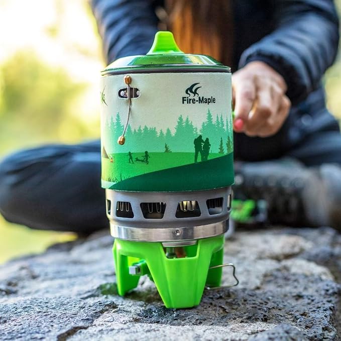 Fire-Maple Fixed Star 3 Backpacking and Camping Stove System, Green 21oz | 30% Faster Boil with HX Base, Piezo Ignition, Locking Handle, All-in-One, Portable, Compatible with Most Canisters