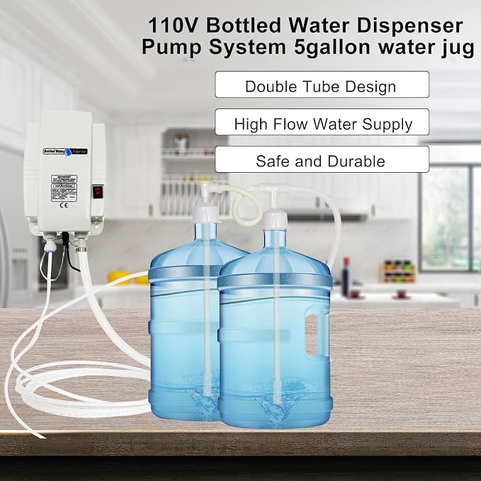 Bottled Water Dispenser Pump System Double Inlet 110V Electric Drinking Water Pump Large Flow 3.8L 5 Gal Automatic Bottle Water Jug Dispensing for Fridge Coffee Ice Tea Maker Kitchen