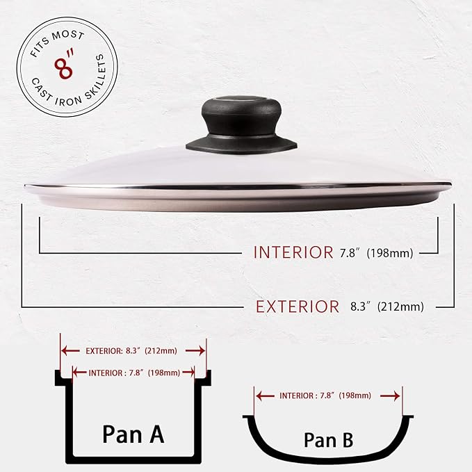 8 Inch Pan Lid, Tempered Glass Cover for Pots, Skillets & Frying Pan | Cookware & bakeware Lids, Heat-resistant Handle, Clear