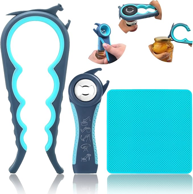 Jar Opener for Weak Hands, 5 in 1 Bottle Opener for Seniors with arthritis | Multifunction Lid Opener, Adjustable, Non-slip, Effortlessly Open Jars Bottles and Ring Pull Cans,Included Rubber Gripper Pad