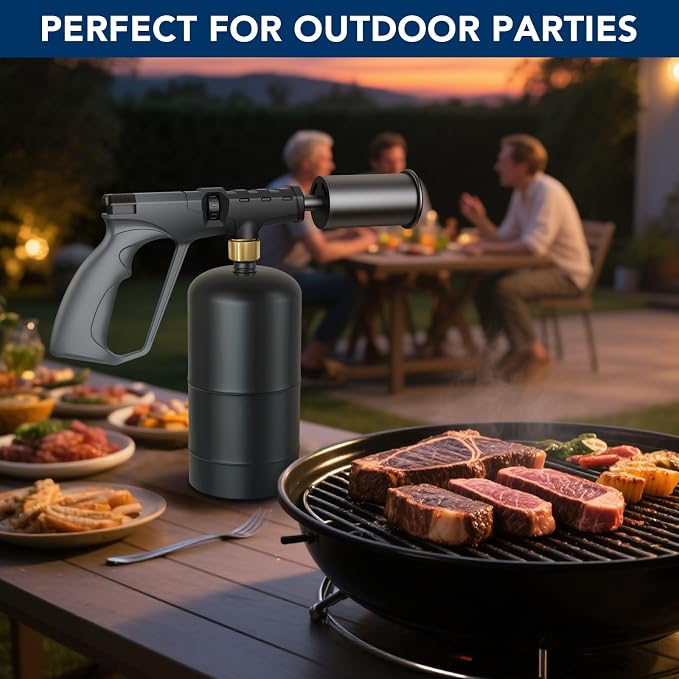 Sondiko Powerful Propane Torch Gun, Adjustable Flamethrower, Gray & Black | Cooking Torch for Sous Vide, Charcoal Starter, Grilling, Outdoor BBQ Party and Camping, Gas Welding Kits, Tank Not Included