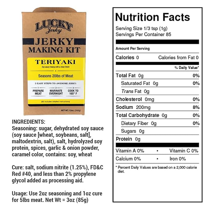 Lucky Jerky DIY Beef Jerky Seasoning and Cure Kit, 4 Flavors, 48 Oz | Make Your Own with Original, Red Pepper, Teriyaki, and Peppered, Seasons 20 lbs per Flavor, 80 lbs Total