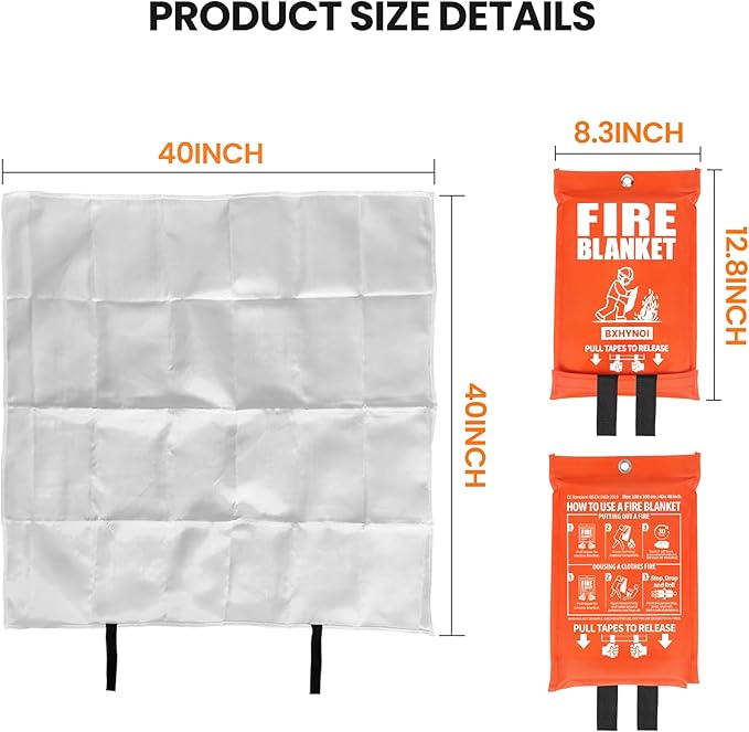 Fire Blanket for Kitchen and Home - 2 Pack 40"x 40" Emergency Fire Suppression Blanket Fiberglass Fabric for Survival Safety