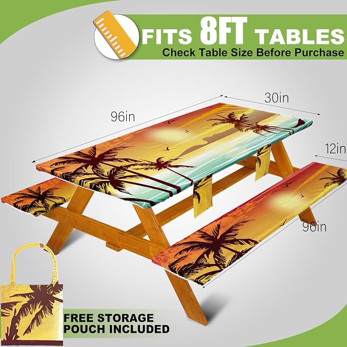 Picnic Table Cover with Bench Covers Table Cloth Tablecloth Summer Outdoor Rv Patio Tent Camping Glamping Campsite Camper Essentials Accessories Items Gear Gadgets Stuff Necessities Supplies Must Have
