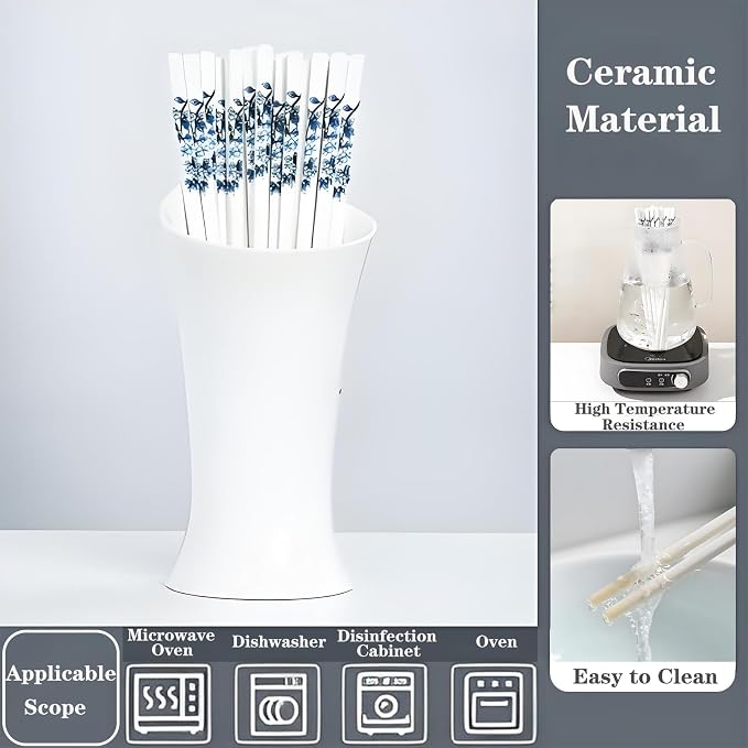 Ceramic Chopsticks Reusable,5 Pairs Porcelain Chop sticks,Blue Bird,9.7'' | Easy to Clean,Dishwasher Safe,Heat Resistant,9.7'',with a Gift case,Cooking Chopsticks,High-grade Bone China Porcelain