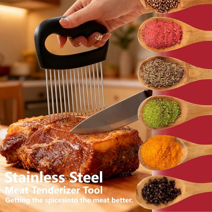 Onion Holder for Slicing Meat Tenderizer Extra Large Onion Slicer Holder Cutter Vegetable for Potato, Tomato, Lemon, Kitchen Food Slicer Guide with 16 Long Needles
