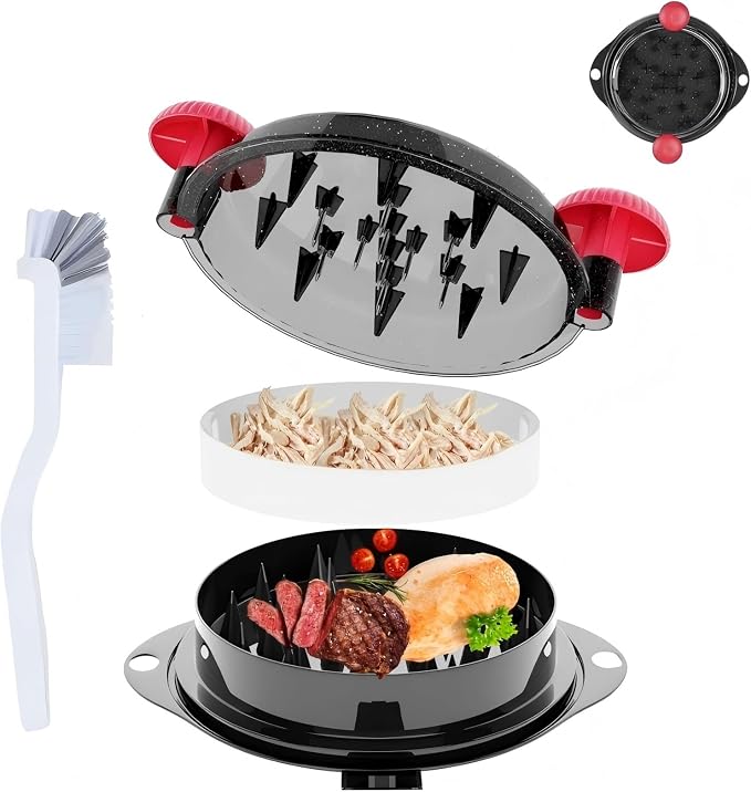 Chicken Shredder Tool Twist Large Chicken Breast Shredder Tool-Meat Shredder Meat Masher for Chicken Ground Beef Pork with Up-grated Stainless Steel Spikes Kitchen Gadgets Essentials (Red&Black)