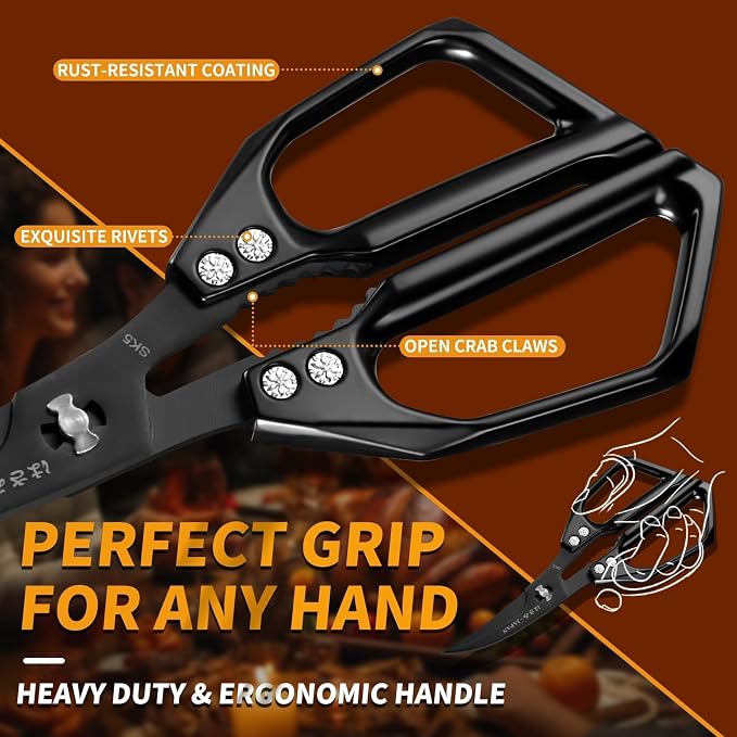 Huusk Kitchen Scissors for Food - Multifunction Kitchen Shears All Purpose | Stainless Steel Seafood Scissors for Meat, Fish, Vegetables, Chicken, Turkey, Ergonomic Non-Slip Handle, Gifts for Women