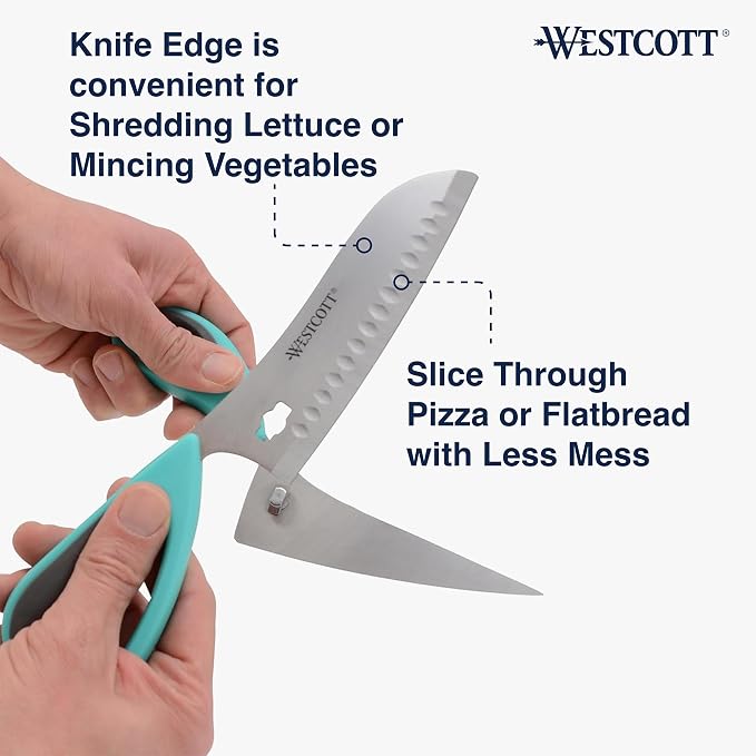 Westcott Titanium-Bonded Soft Handle Kitchen Pizza Scissors with Detachable Handles, Teal - 9-Inch Kitchen Shears for Cutting Pizza, Prepping Vegetables, and More