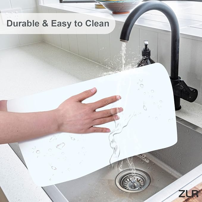 ZLR Coffee Bar Mat for Keurig & Nespresso, 12"x16" Small, Milk White | Absorbent Dish Drying Mat, Stain-Hiding PU Leather Top, Non-Slip Rubber Back, Heat-Resistant, Fits Frother & Pour-Over