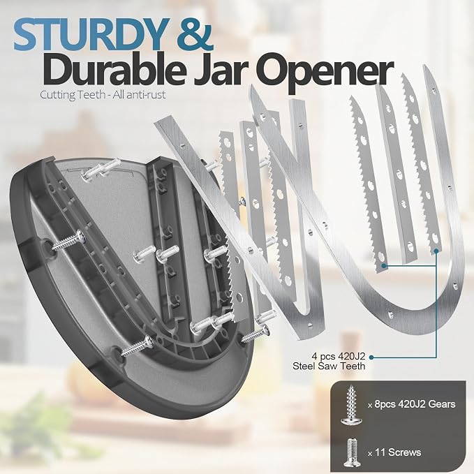 Mount-on Cabinet Jar Opener for Weak Hands,Seniors with Arthritis,Double U Shaped Grooves Grip Bottle Opener for Any Size Lid,304 Stainless Steel One-Handed Can Opener Tool for Home Assistance,Black