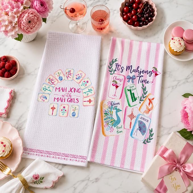 LXOMILL Mahjong Gifts for Women, Funny Kitchen Towel for Mahjong Lovers