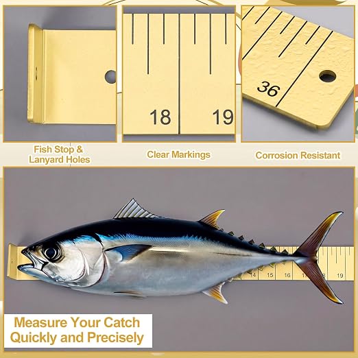 Zonon 1/8" x 2" x 36" Fish Measuring Board Anodized Aluminum Fish Ruler Yellow Corrosion Resistant Boat Measuring Tool for Fishing Competition Fresh and Salt Water
