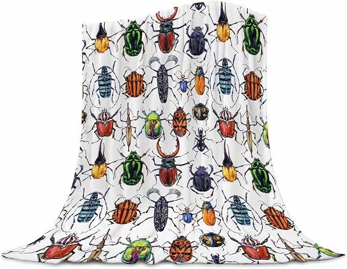 Beetle Baby Blanket 30x40 Inches - Ultra Soft Bugs Print Flannel Throw Blankets - Colorful Insect Nursery Blanket for Infants & Toddlers - Crib & Stroller Blanket - Bug Lover Gift for Kids