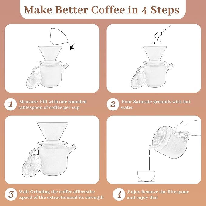AZYM Pour Over Coffee Maker Set,with Lid and V60 Paper Coffee Fliters 20 Counts,High Heat Resistant Vintage Coffee Carafe Dripper Set for Home Café Restaurant Camping Hiking(Black)