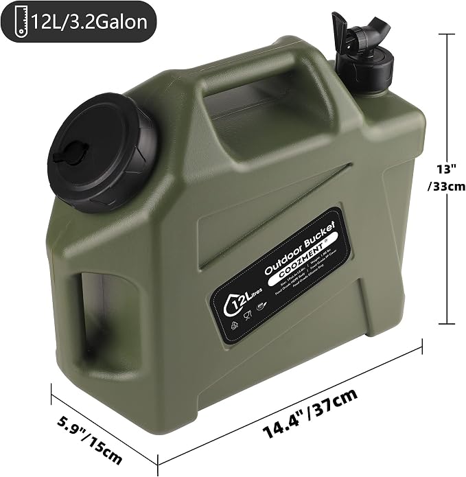 COOZMENT 3.2 Gallon/5 Gallon Water Containers with Spigot, BPA Free Water Jug, Military Green Water Tank, Multifunction Water Storage Containers for Camping Outdoor Hiking,Emergency Storage