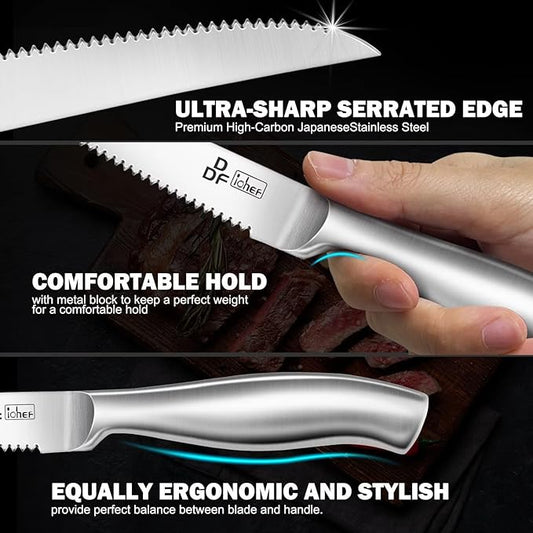 DDF iohEF Steak Knife Set, 6 Piece Steak Knife, High Carbon Japanese Stainless Steel Serrated Steak Knives