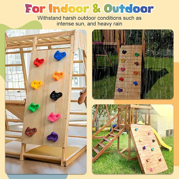 10 Rock Wall Climbing Holds Extra Large with 2 Handle,DIY Rock Climbing Grips with Mini Wrench for Indoor Outdoor Playground Play Set(Brown)