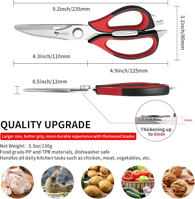 MAD SHARK Kitchen Scissors All Purpose Kitchen Shears Come Apart | Stainless Steel Utility Scissors with Comfort Grip,Heavy Duty Poultry Shears for Chicken,Meat,Fish,Dishwash Safe (RED)